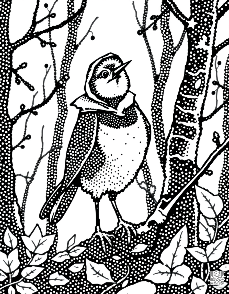 Free robin hood in sherwood forest coloring page in stipple style — printable line art