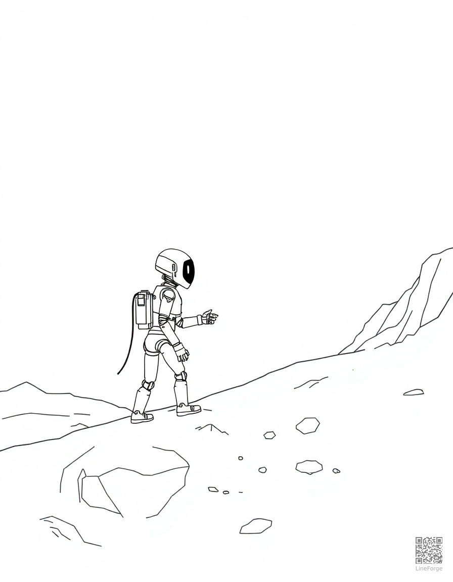 robot exploring an alien planet coloring page Minimal style - free printable