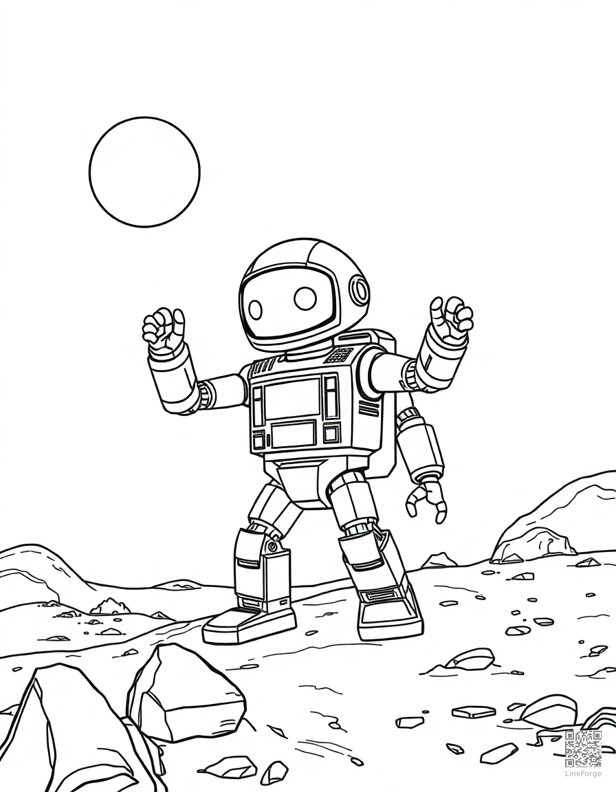 Robot exploring Mars coloring page Contour style - free printable