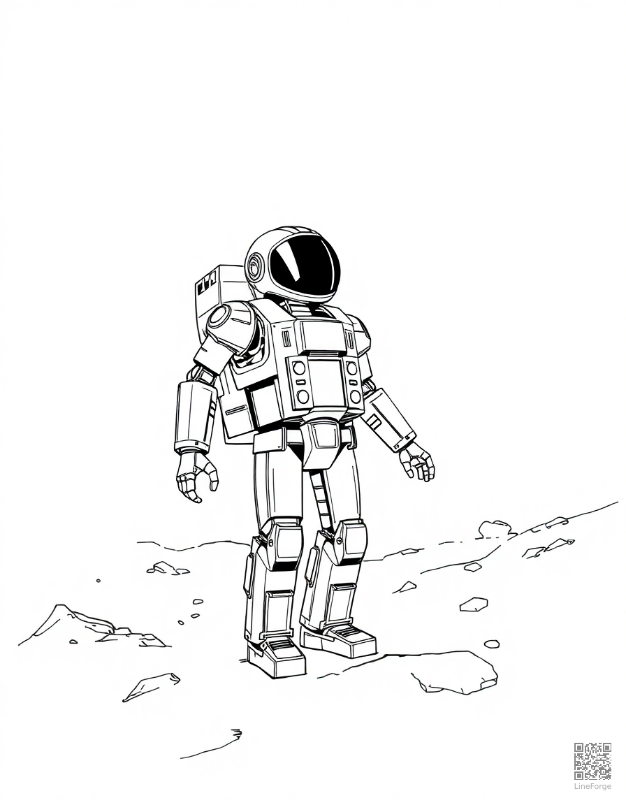 Robot exploring Mars coloring page Manga style - free printable