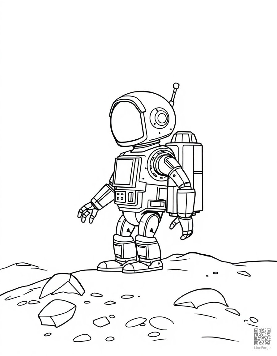 Robot exploring Mars coloring page Minimal style - free printable