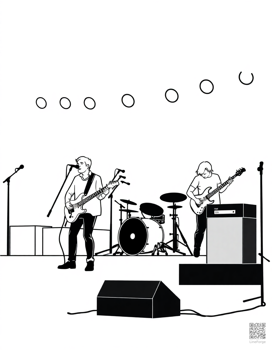 rock band performing on stage coloring page Minimal style - free printable