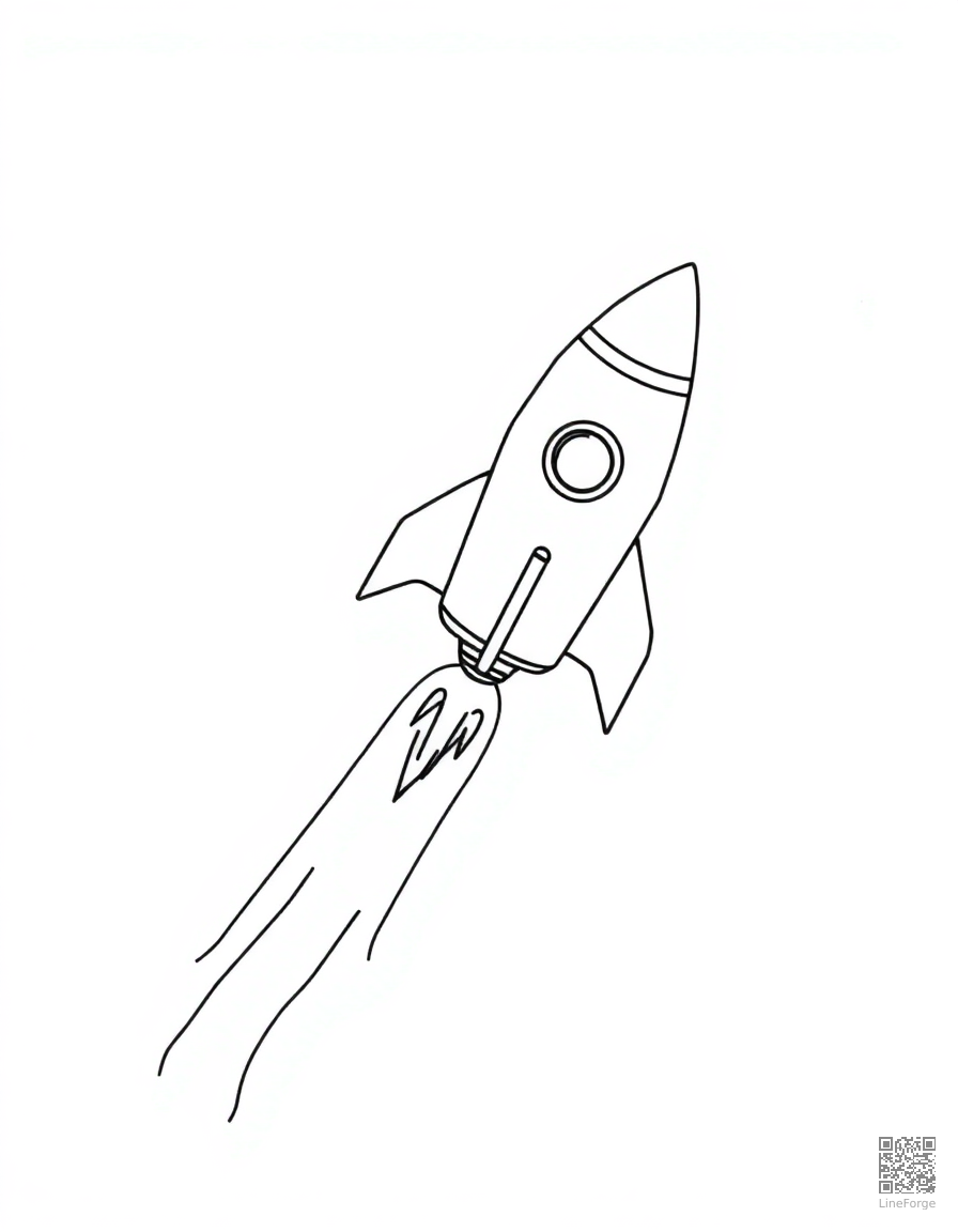 Free rocket ship blasting off into space coloring page in minimal style — printable line art