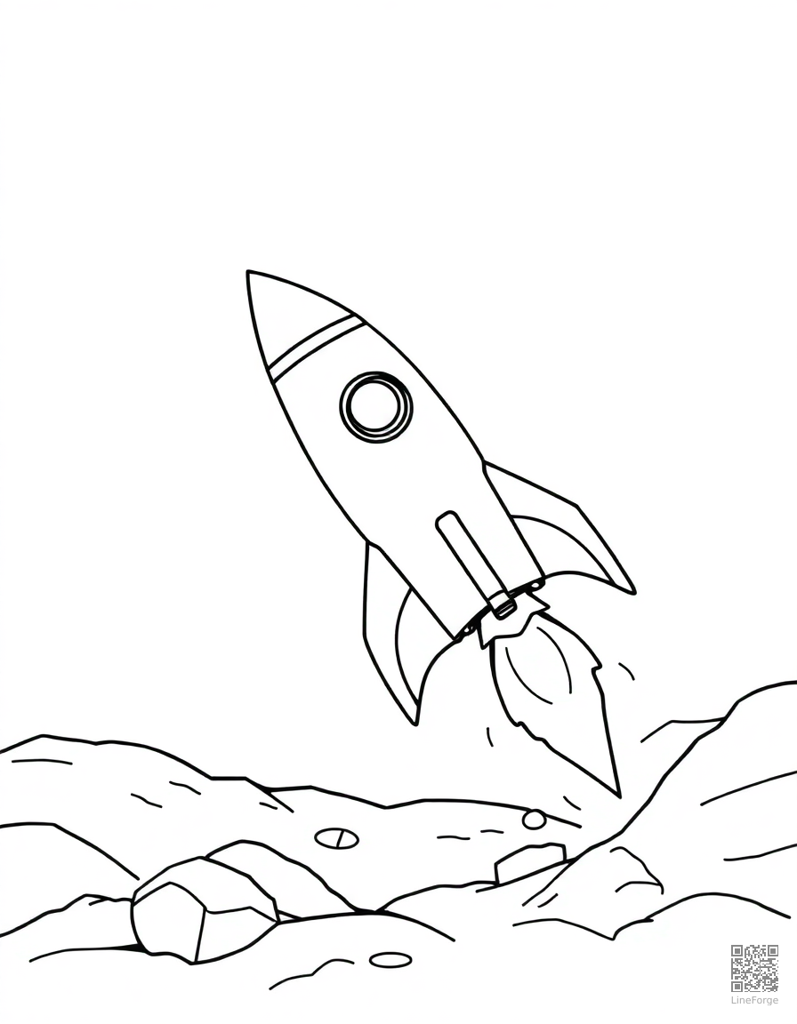 rocket ship landing on the moon coloring page Contour style - free printable