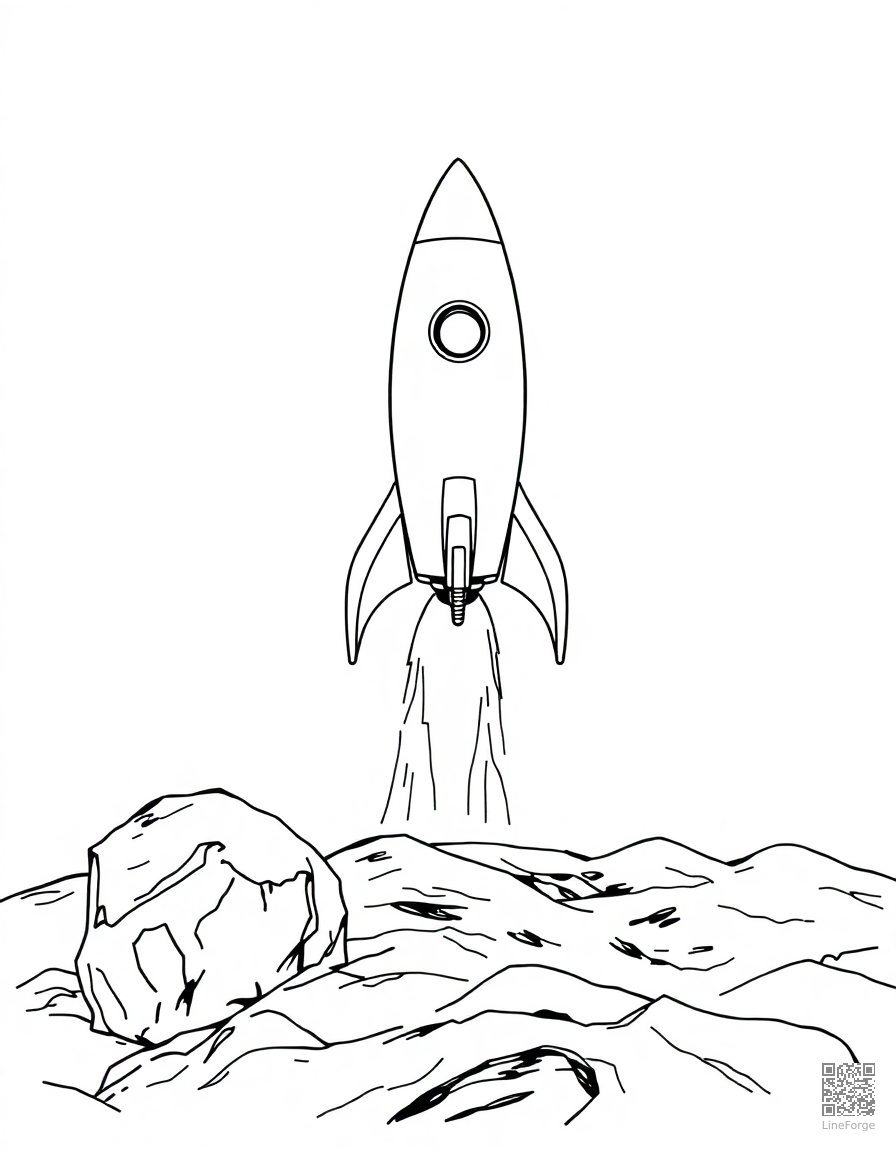 rocket ship landing on the moon coloring page Manga style - free printable