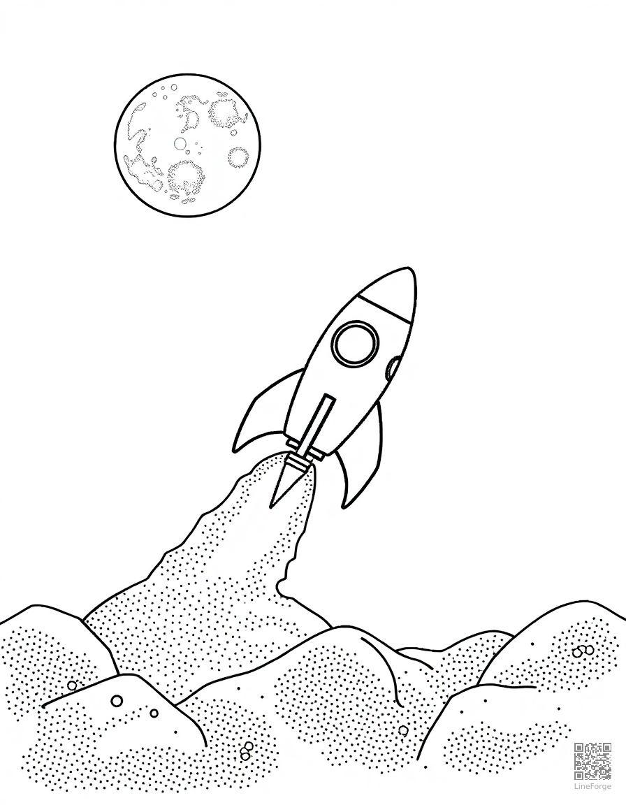 rocket ship landing on the moon coloring page Stipple style - free printable