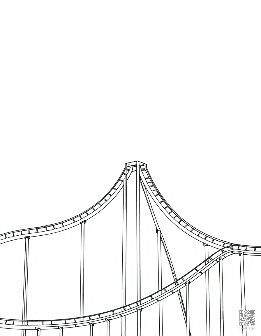 Free roller coaster at an amusement park coloring page in minimal style — printable line art