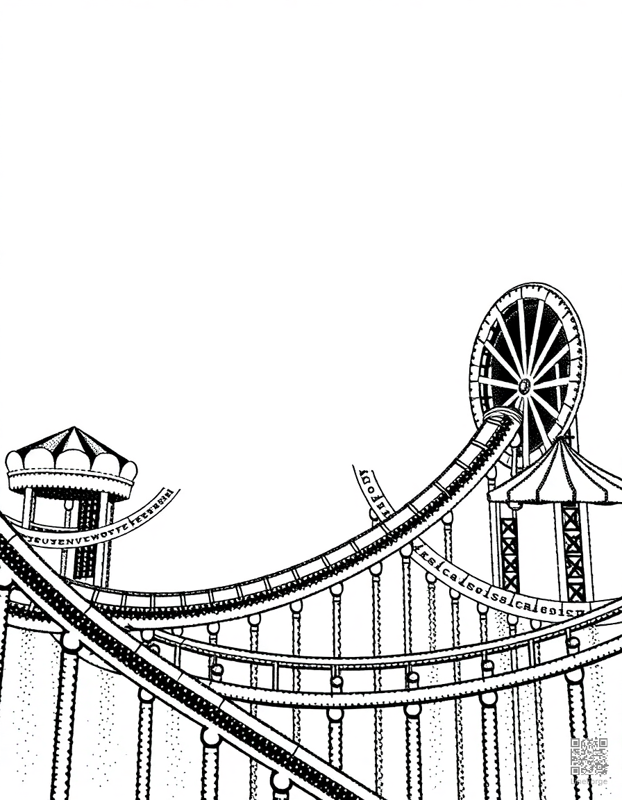 roller coaster at an amusement park coloring page Stipple style free printable
