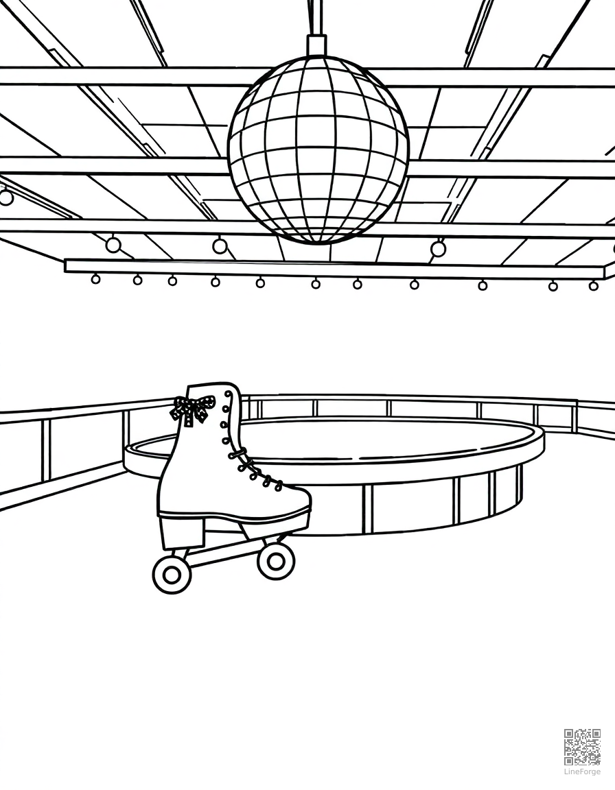 roller skating rink with disco ball coloring page Contour style - free printable