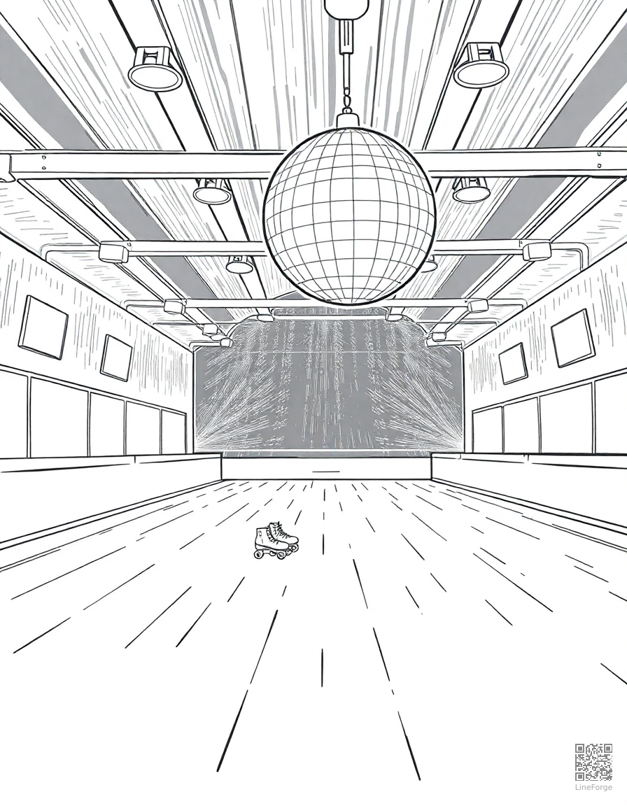 roller skating rink with disco ball coloring page Manga style - free printable