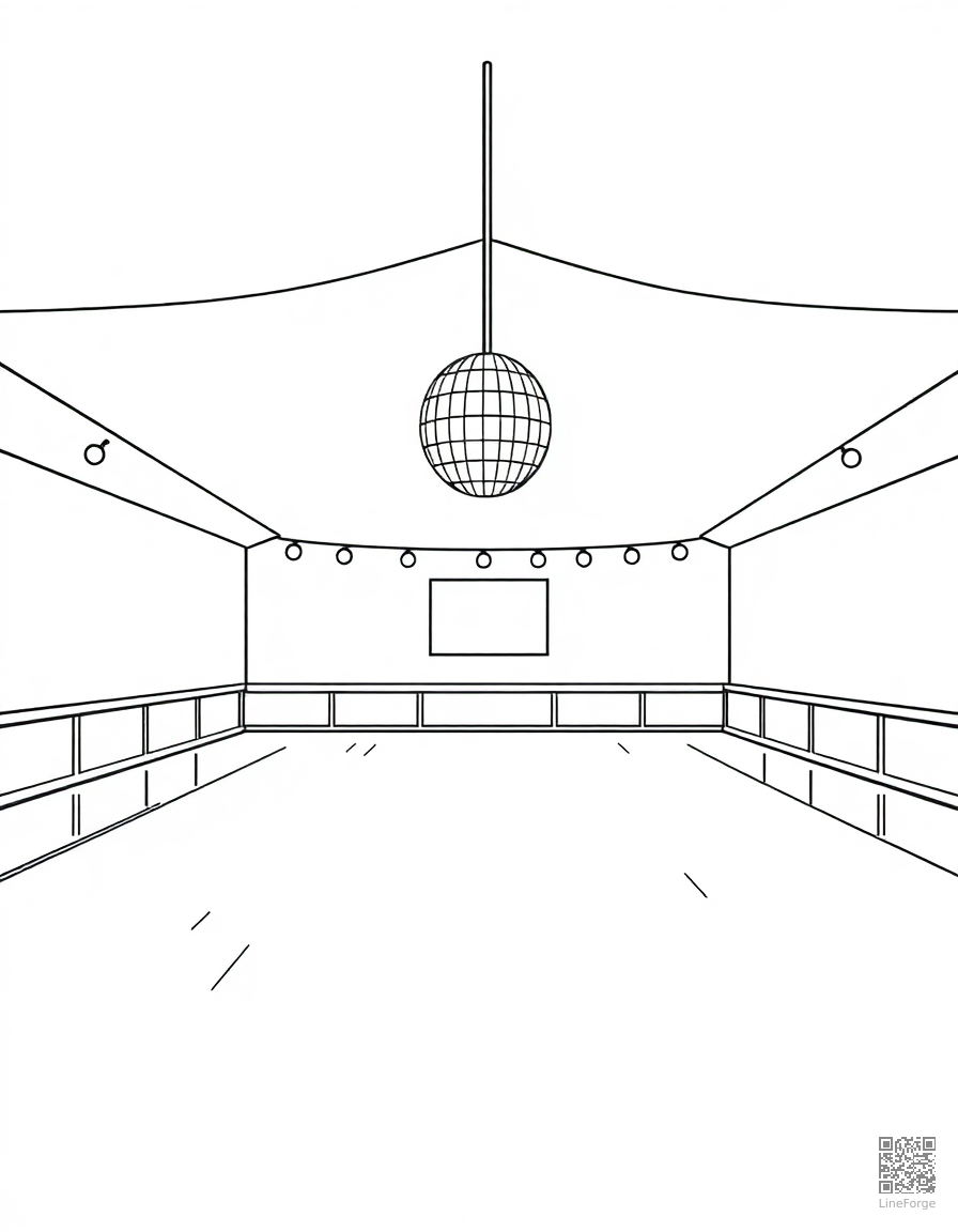 roller skating rink with disco ball coloring page Minimal style - free printable