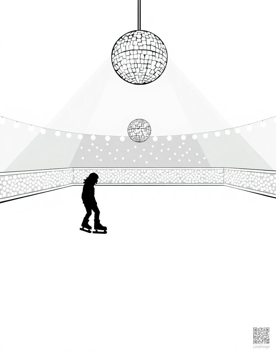 roller skating rink with disco ball coloring page Stipple style - free printable