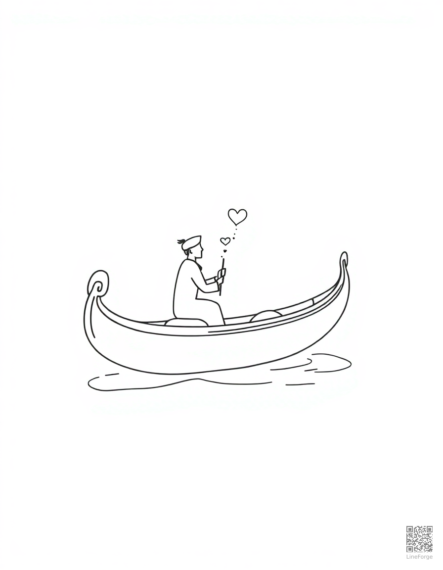 romantic gondola ride with hearts coloring page Minimal style - free printable
