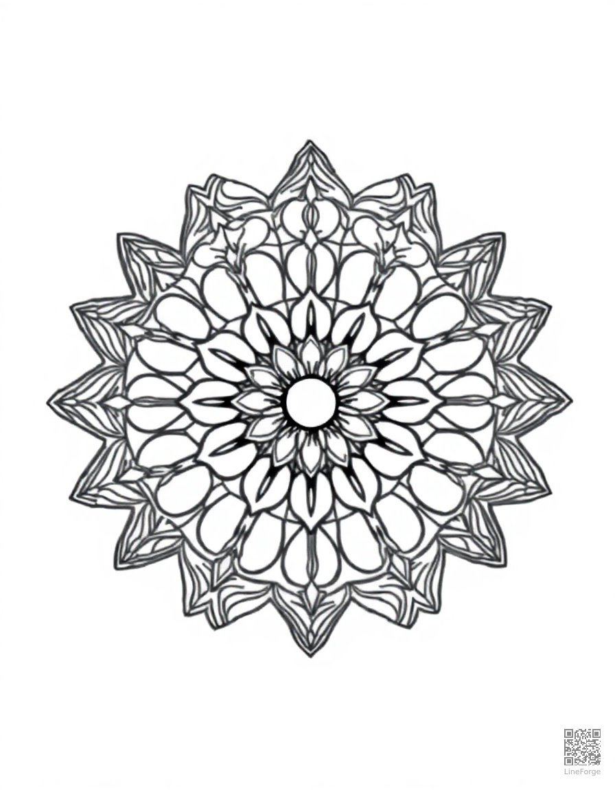 rose window cathedral mandala coloring page Contour style - free printable