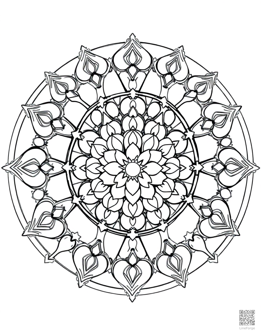 rose window cathedral mandala coloring page Manga style - free printable