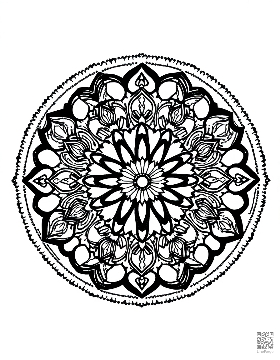 rose window cathedral mandala coloring page Stipple style - free printable