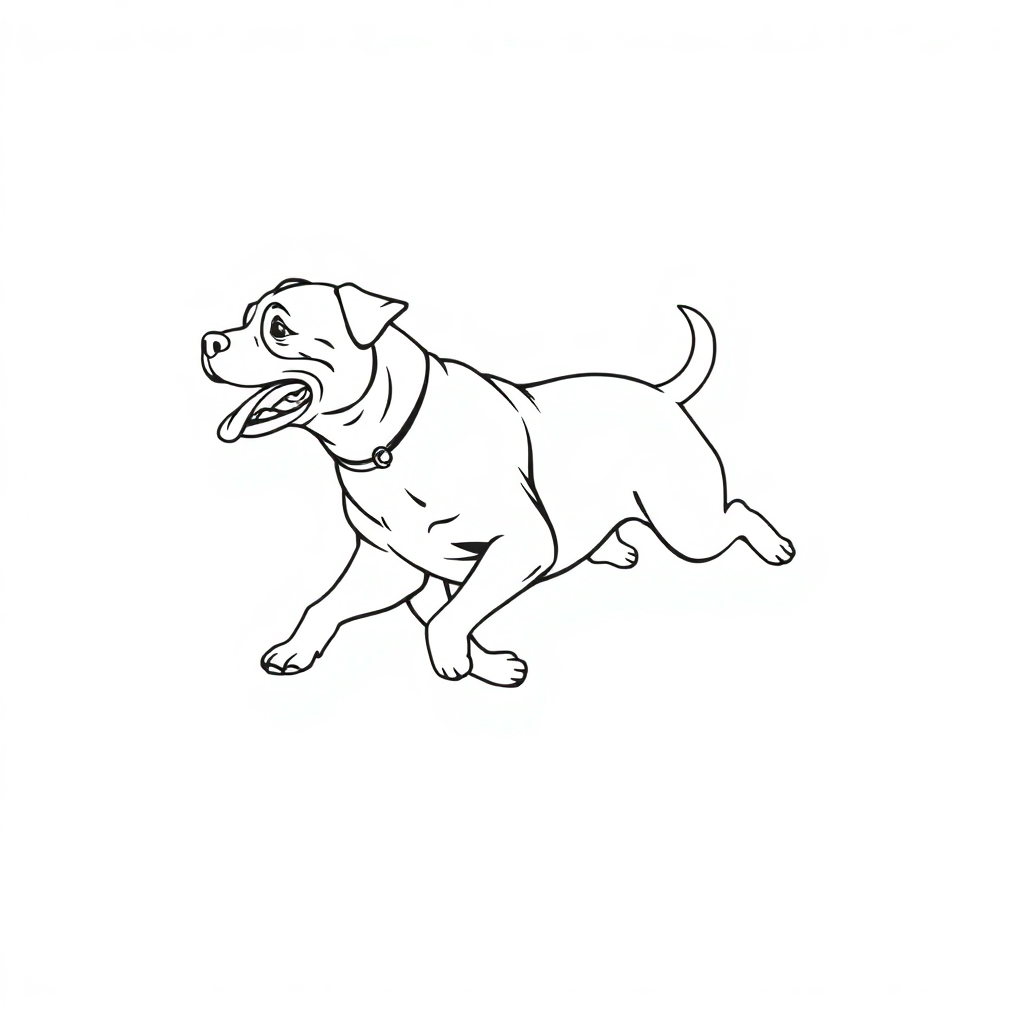 Rottweiler dog — playing and running, energetic and joyful coloring page Minimal style - free printable