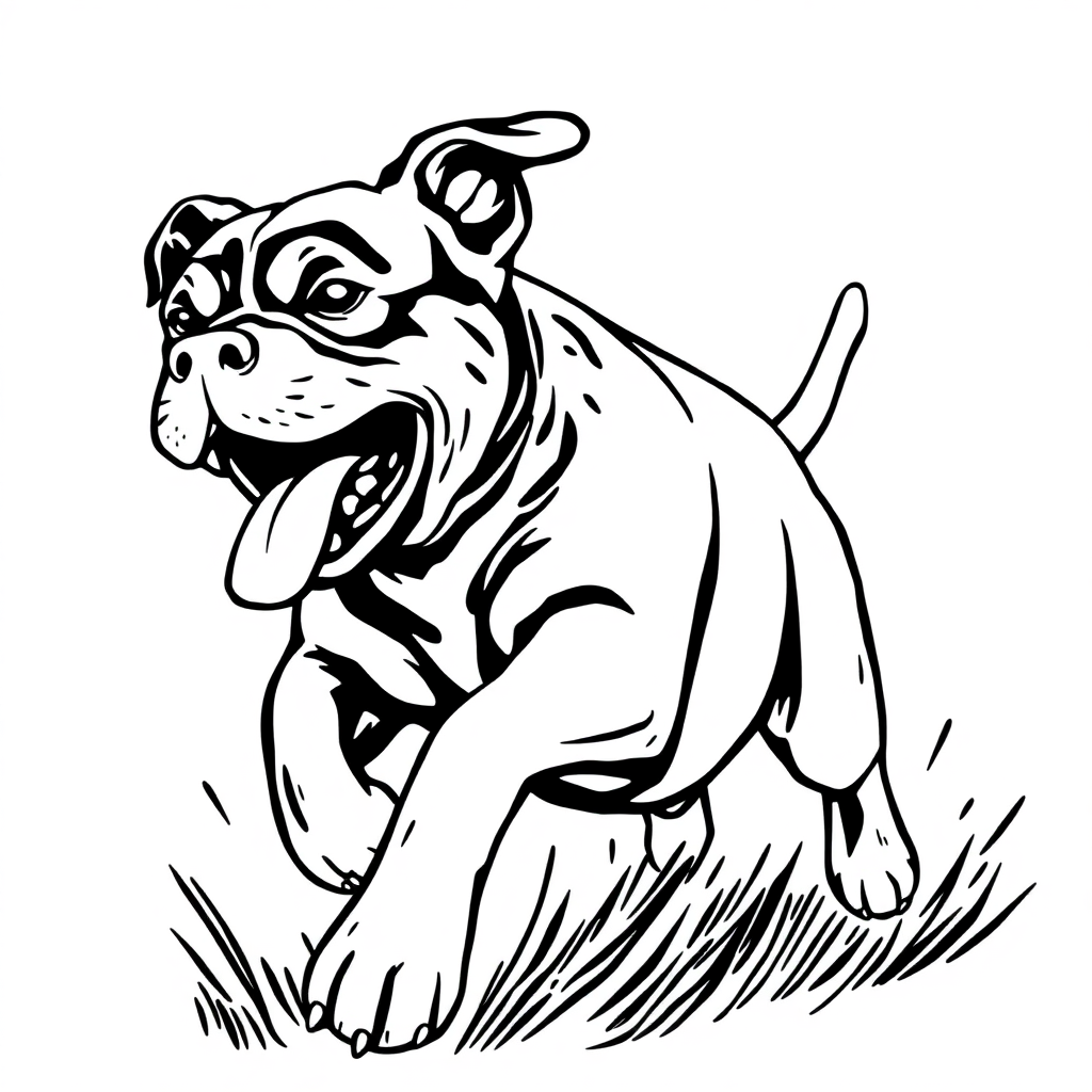 Rottweiler dog — playing and running, energetic and joyful coloring page Woodcut style - free printable