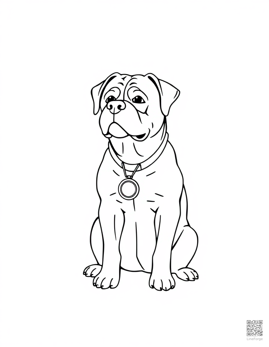 rottweiler sitting proudly with a medal coloring page Minimal style - free printable