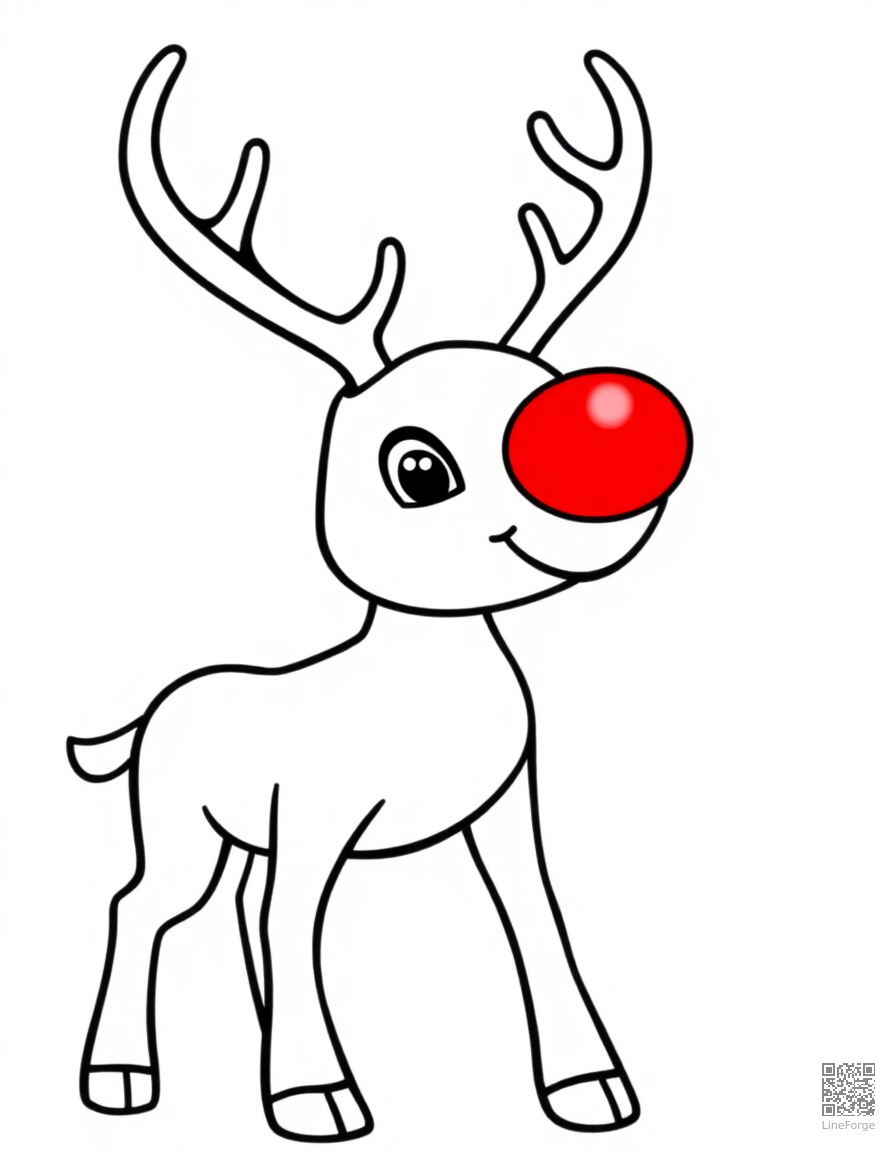 rudolph with his glowing red nose coloring page Contour style - free printable