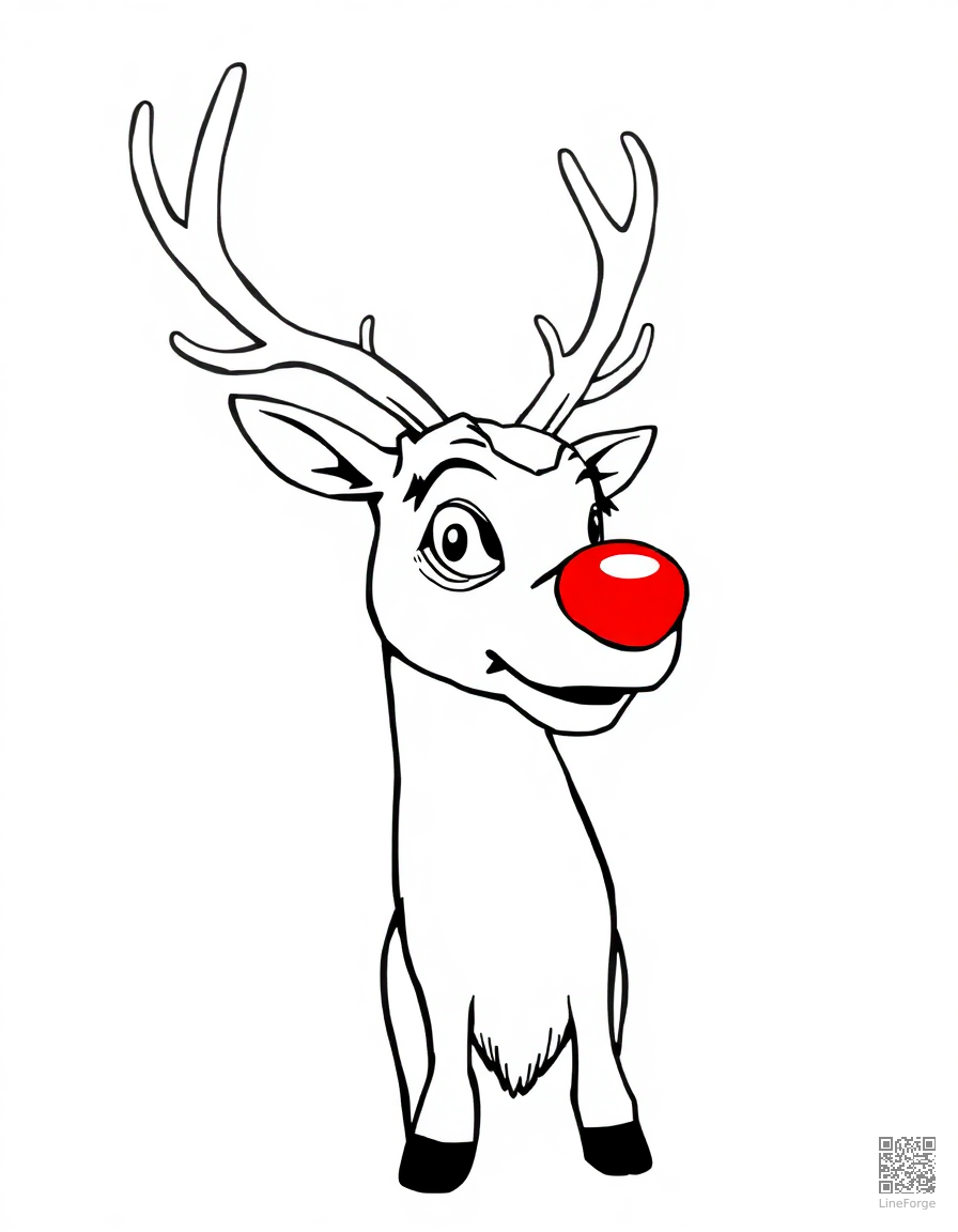 rudolph with his glowing red nose coloring page Manga style - free printable