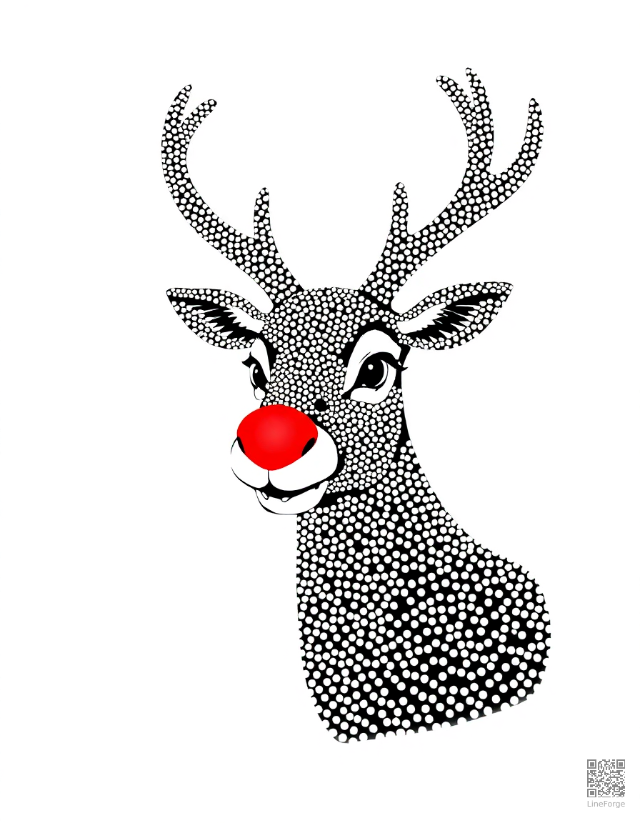 rudolph with his glowing red nose coloring page Stipple style - free printable