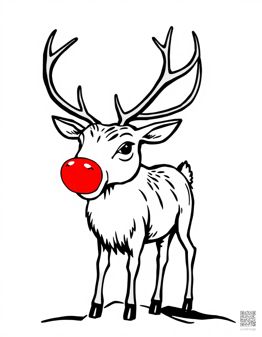 rudolph with his glowing red nose coloring page Woodcut style - free printable