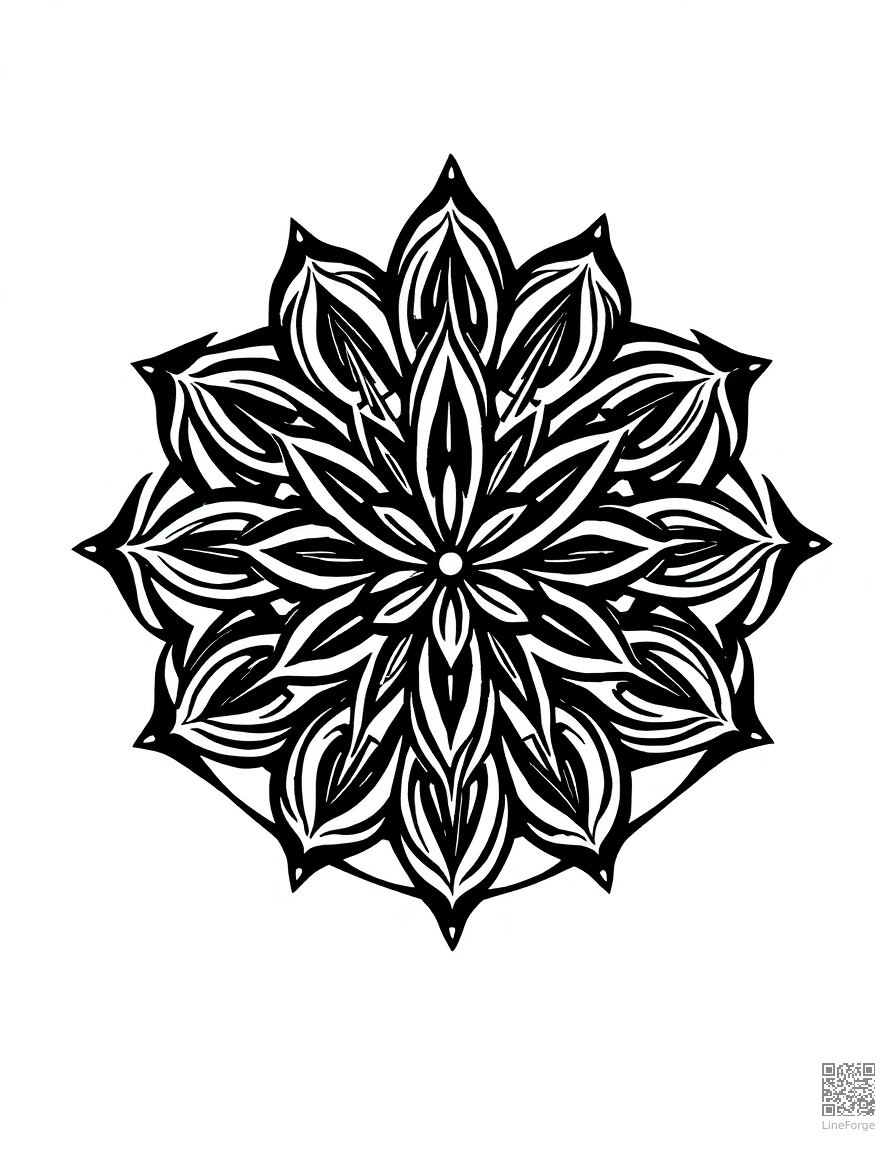 sacred geometry flower of life pattern coloring page Woodcut style - free printable