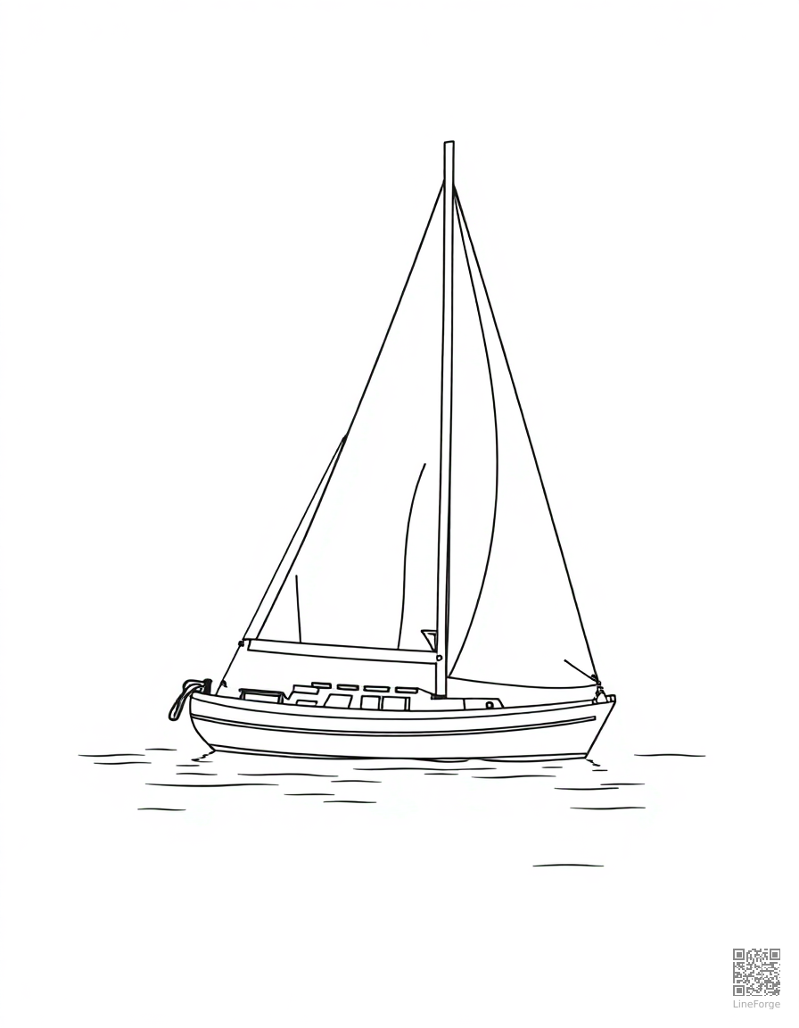 Sailboat on a calm lake coloring page Contour style - free printable