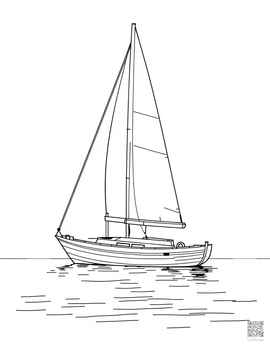 Sailboat on a calm lake coloring page Manga style - free printable
