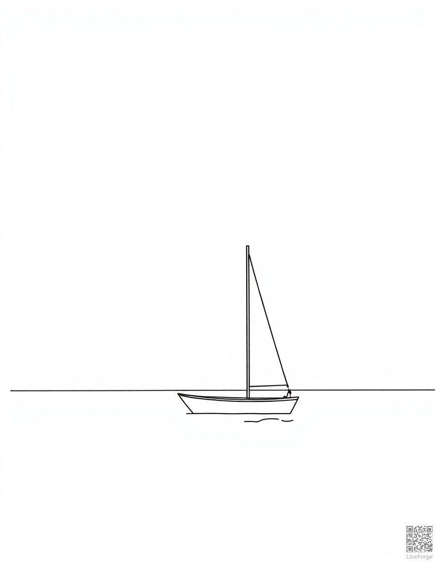 Sailboat on a calm lake coloring page Minimal style - free printable