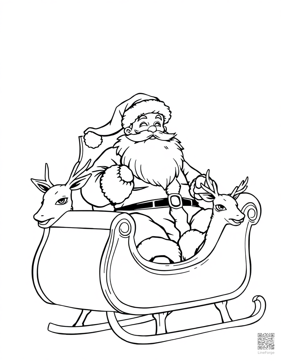 Santa Claus in his sleigh with reindeer coloring page Manga style - free printable
