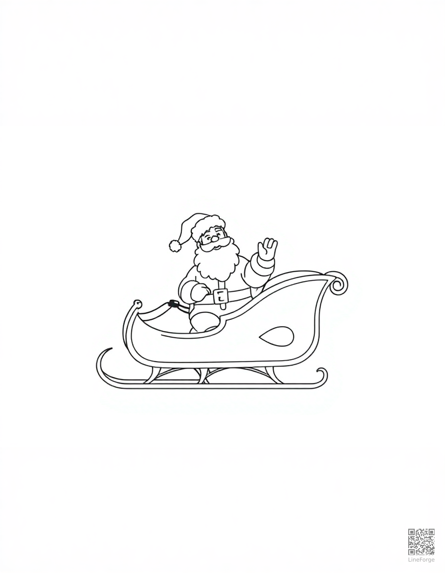 Santa Claus in his sleigh with reindeer coloring page Minimal style - free printable
