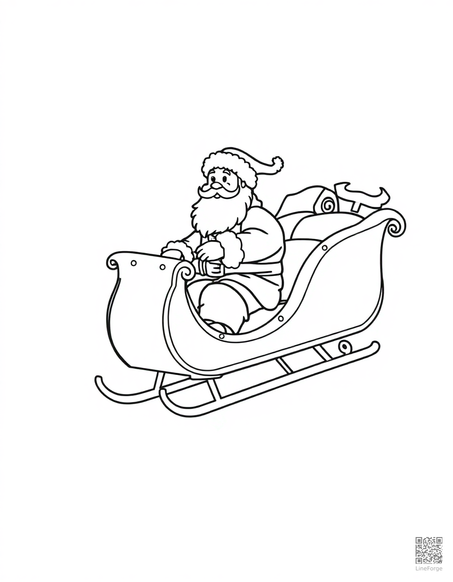 santa claus riding his sleigh through the sky coloring page Contour style - free printable