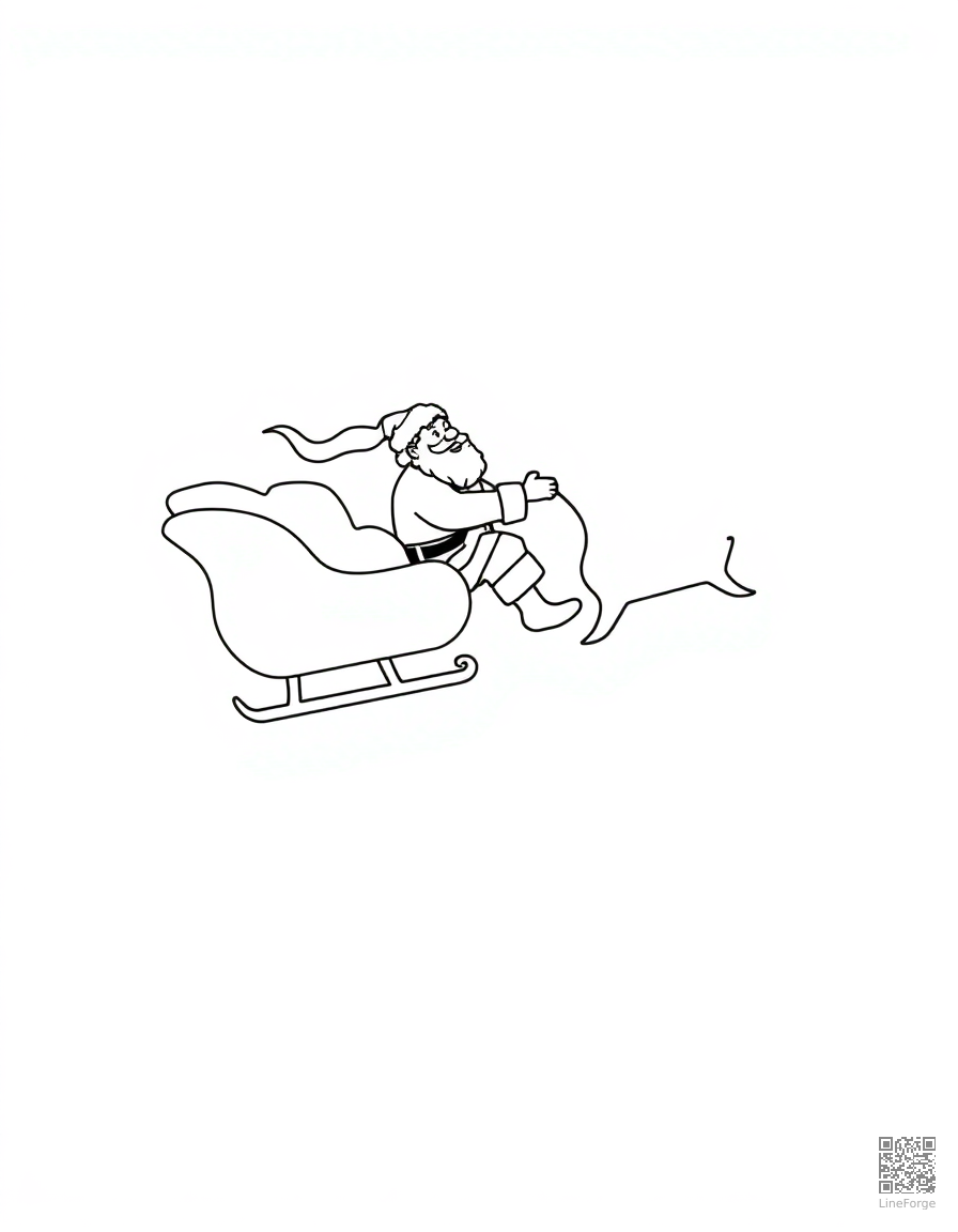 santa claus riding his sleigh through the sky coloring page Minimal style - free printable