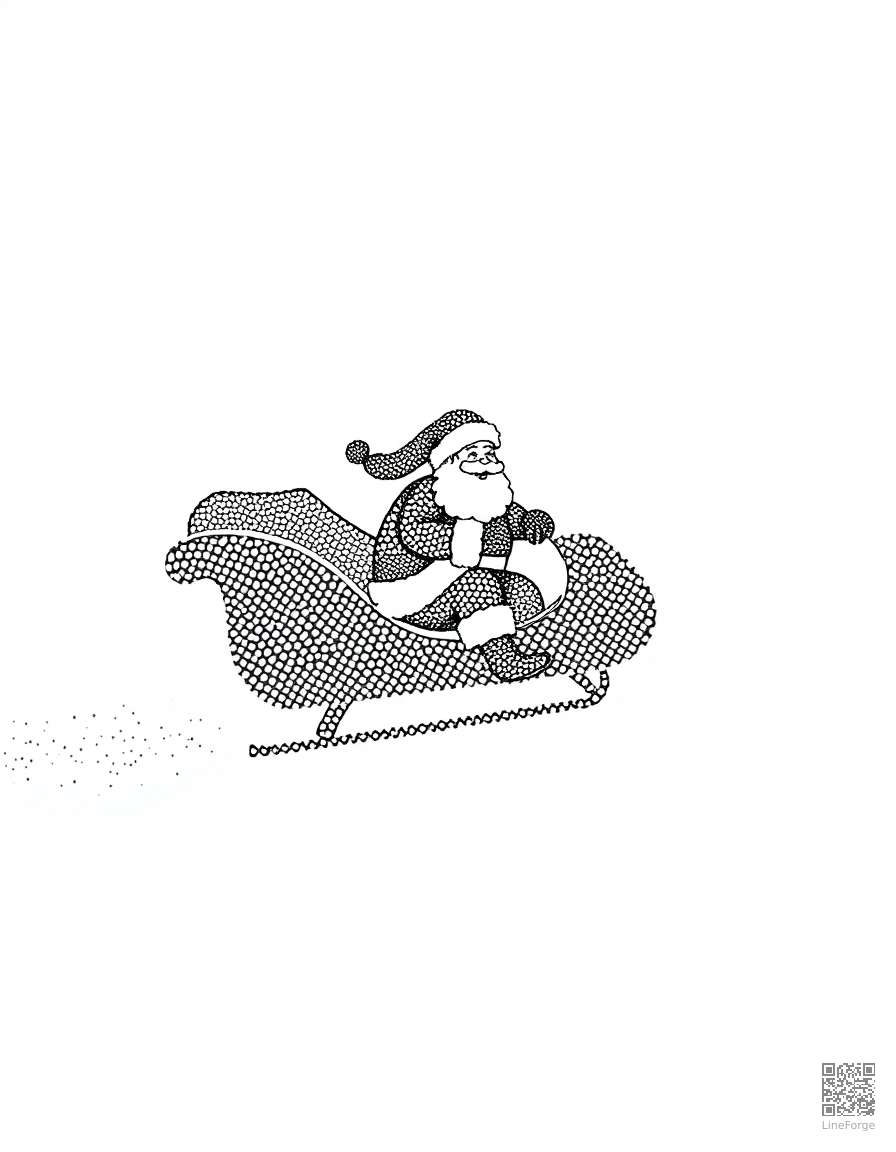 santa claus riding his sleigh through the sky coloring page Stipple style - free printable