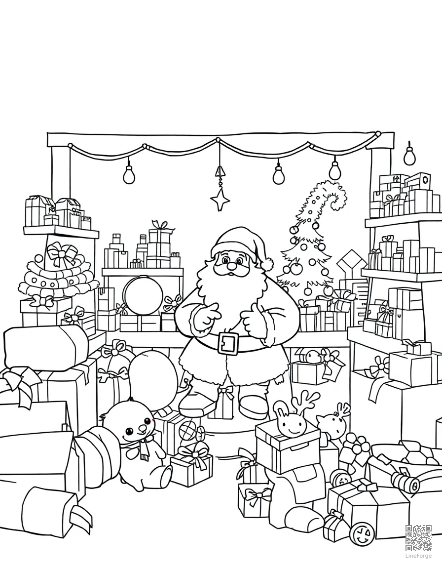 santas workshop full of toys coloring page Minimal style - free printable