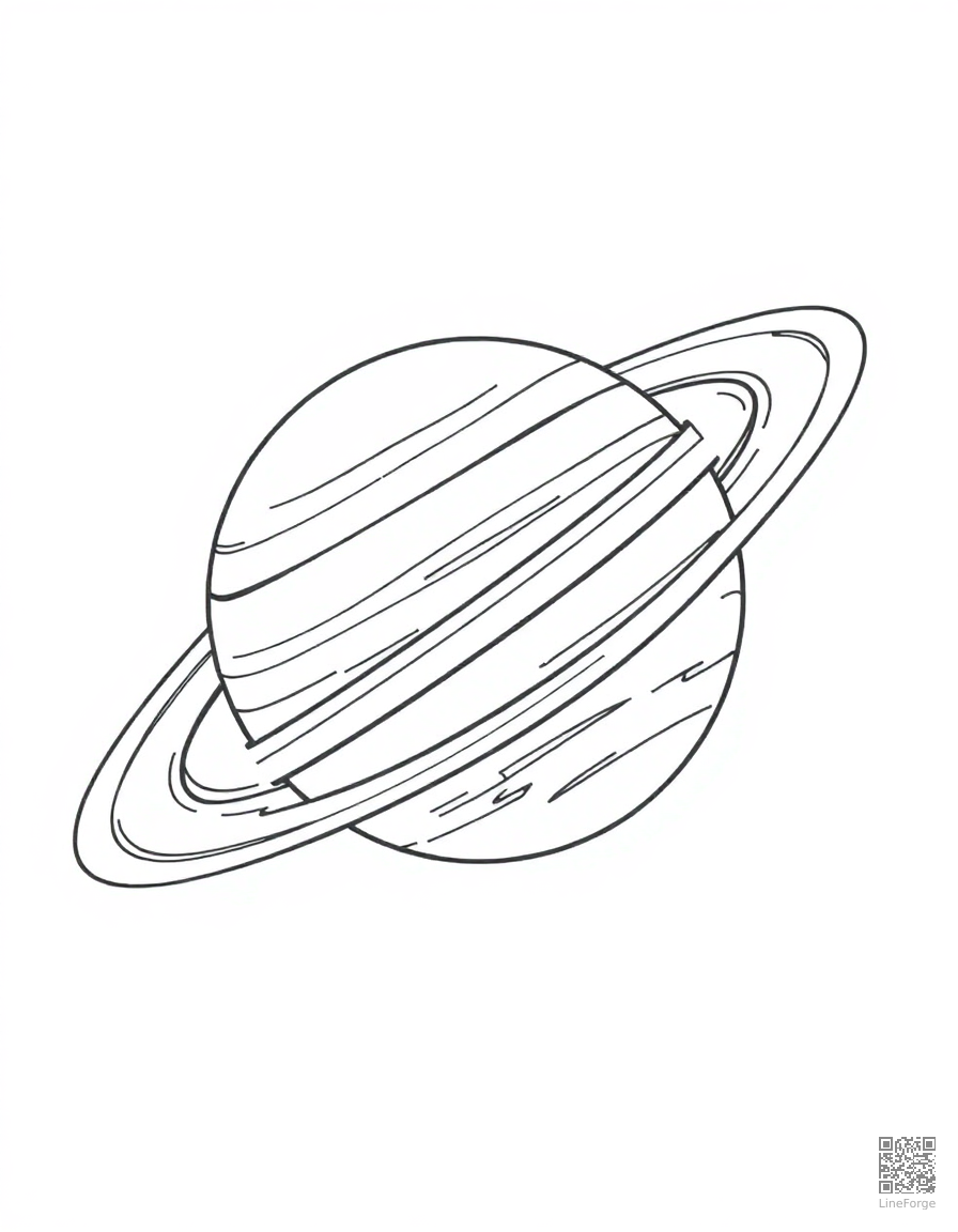 saturn with its beautiful rings coloring page Contour style - free printable