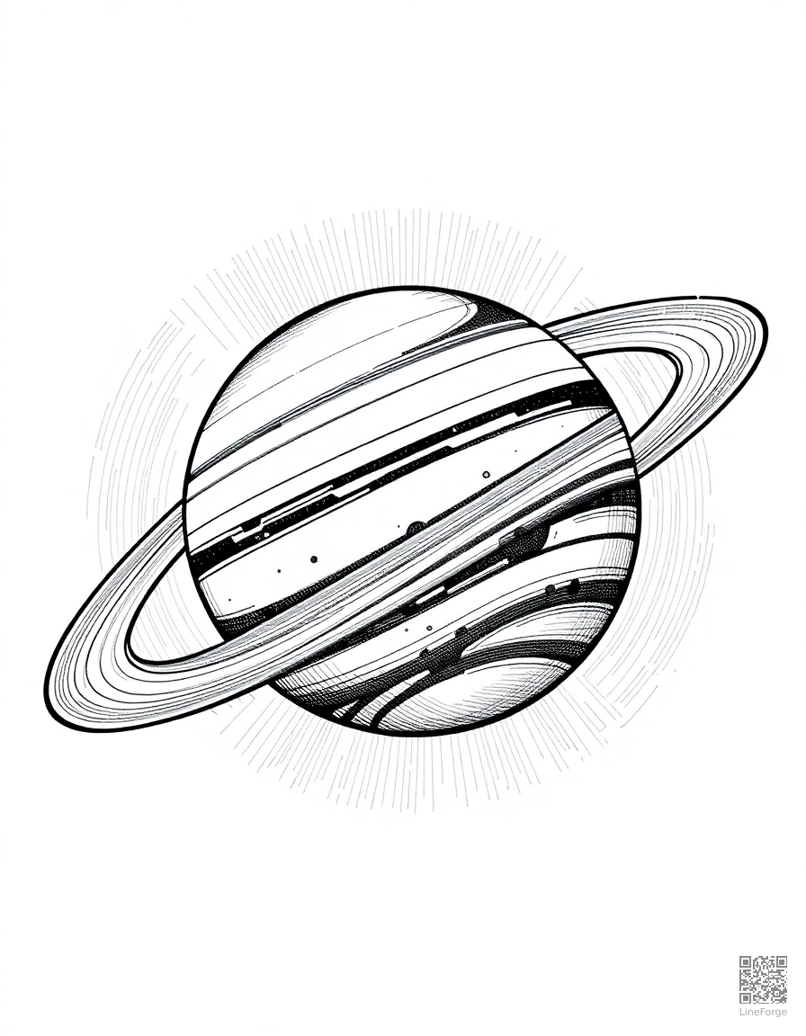 saturn with its beautiful rings coloring page Crosshatch style - free printable