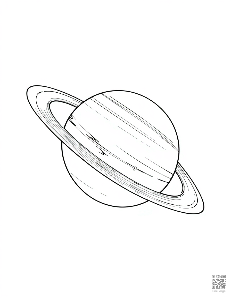 saturn with its beautiful rings coloring page Manga style - free printable