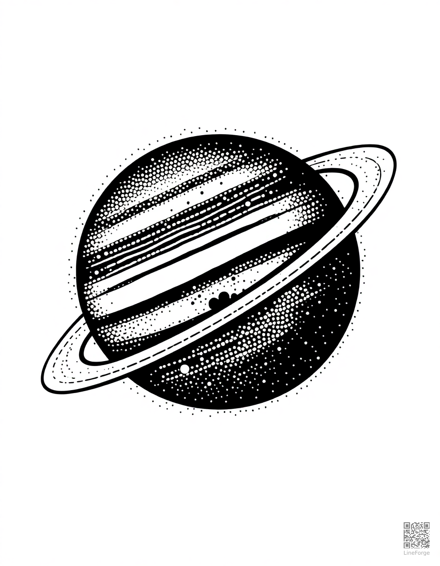 saturn with its beautiful rings coloring page Stipple style - free printable