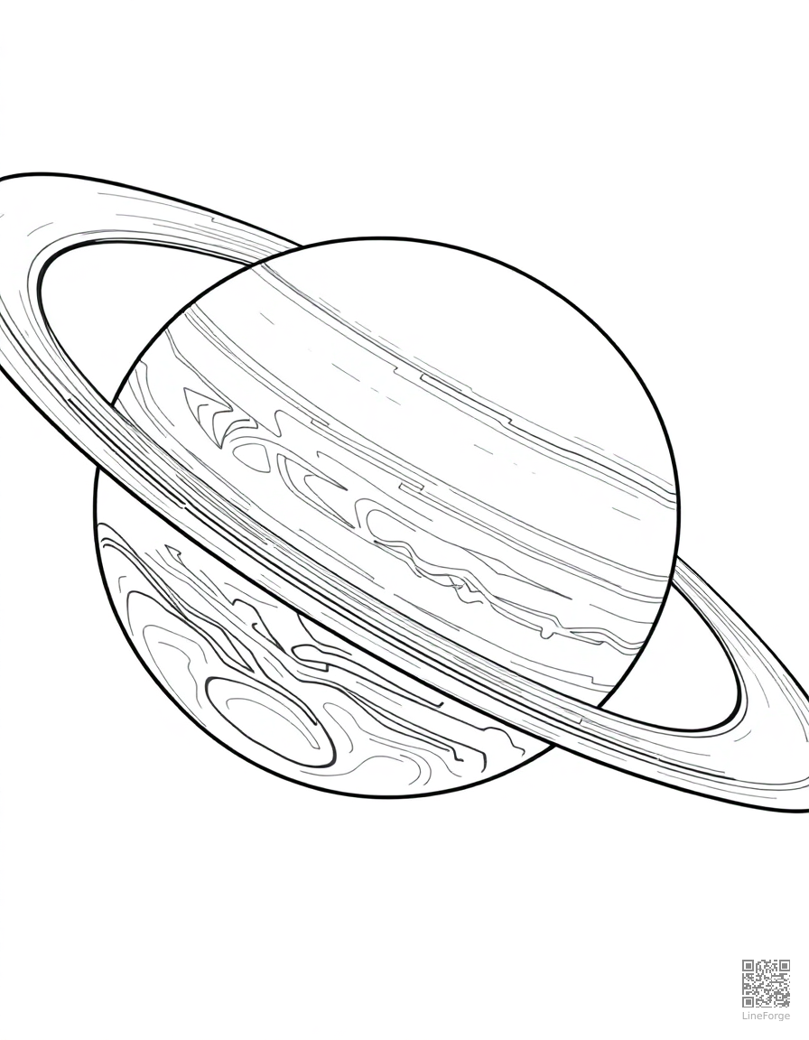 Saturn with its rings up close coloring page Contour style - free printable