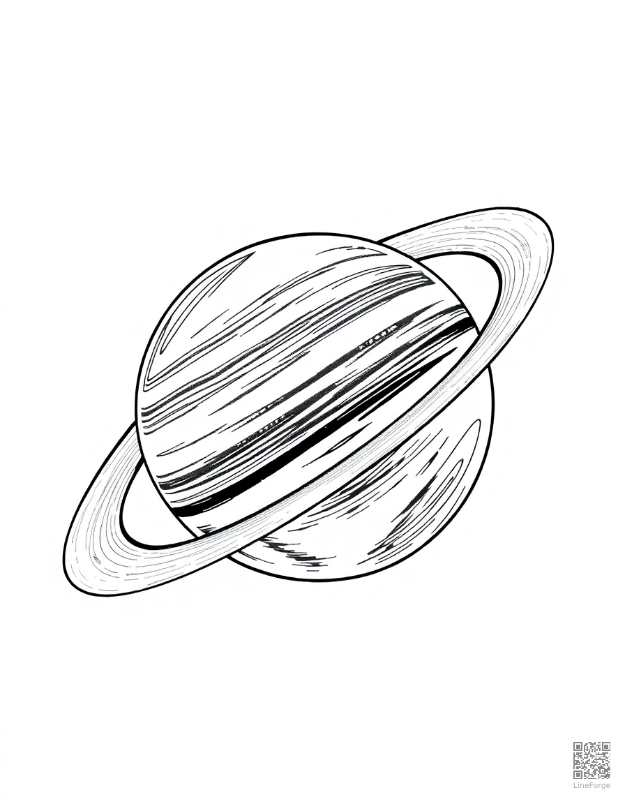 Saturn with its rings up close coloring page Manga style - free printable