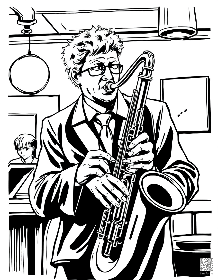 saxophone player in a jazz club coloring page Manga style - free printable