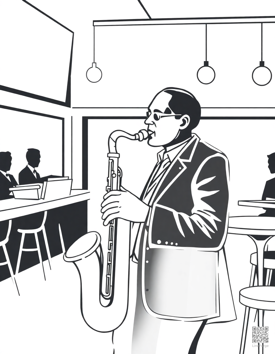 saxophone player in a jazz club coloring page Minimal style - free printable
