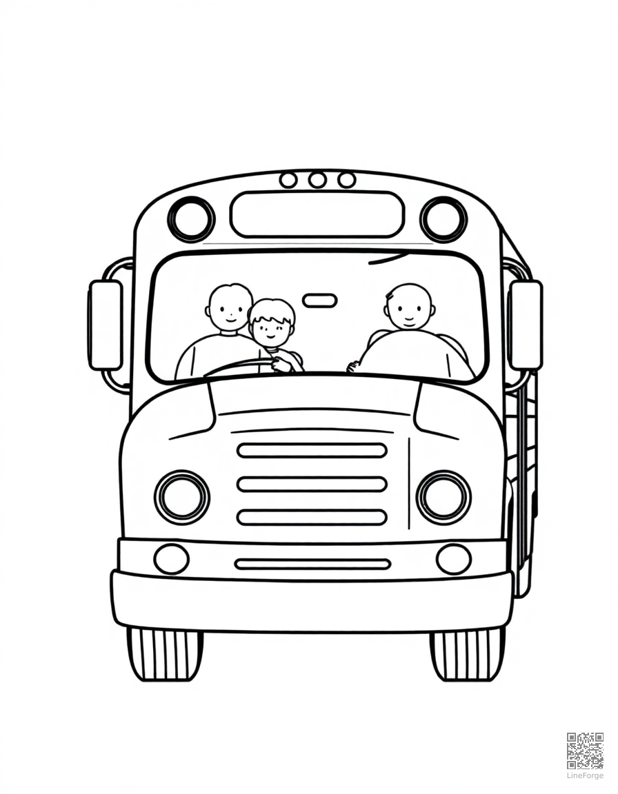 school bus picking up children coloring page Contour style - free printable