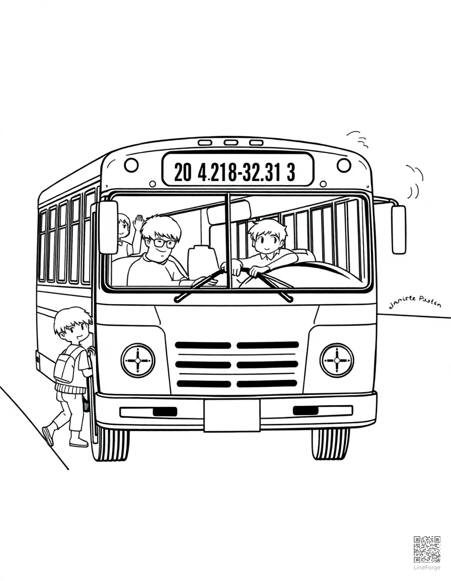 school bus picking up children coloring page Manga style - free printable