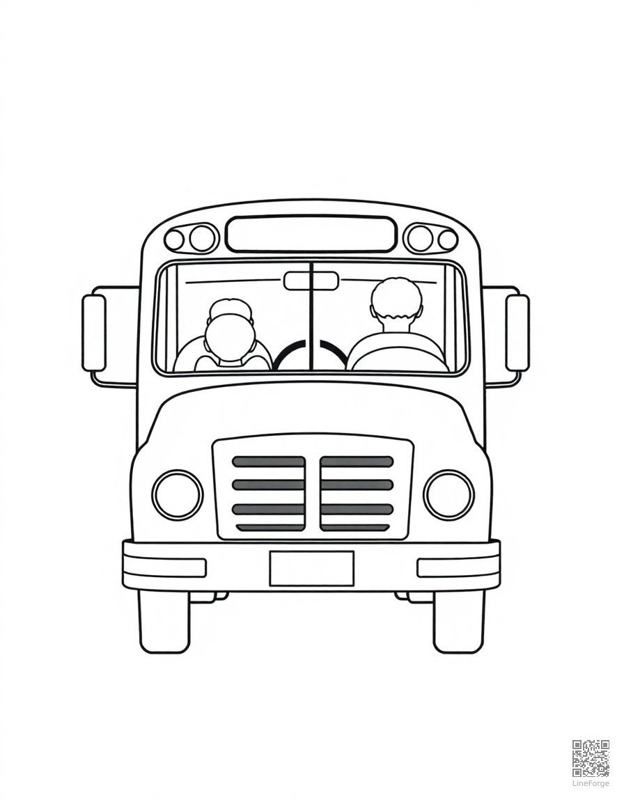 school bus picking up children coloring page Minimal style - free printable