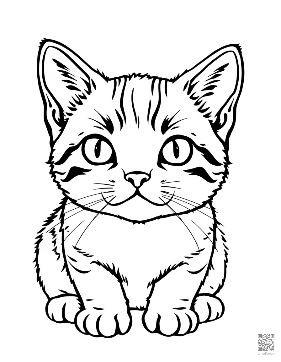 scottish fold kitten with folded ears coloring page Contour style - free printable