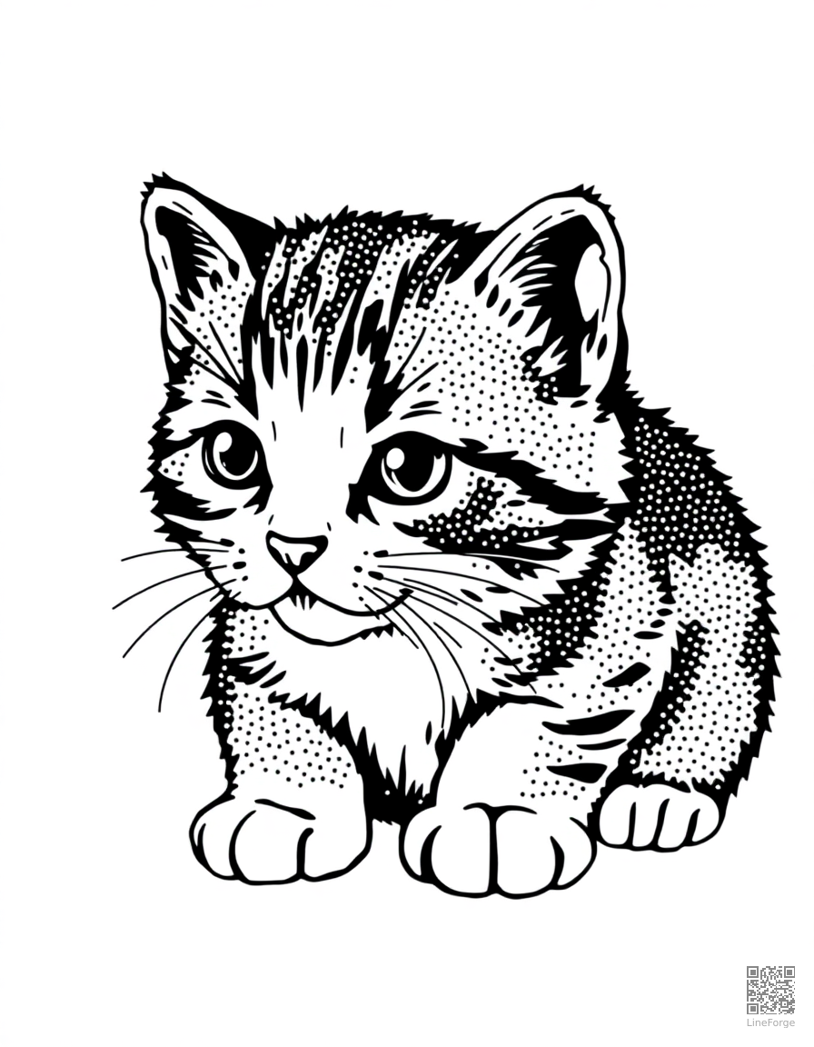 scottish fold kitten with folded ears coloring page Stipple style - free printable